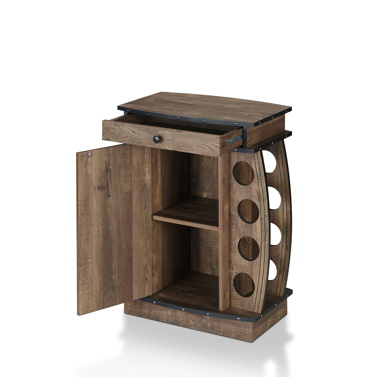 Rustic Reclaimed Oak Finish Multi-Storage Bar Cabinet D335020