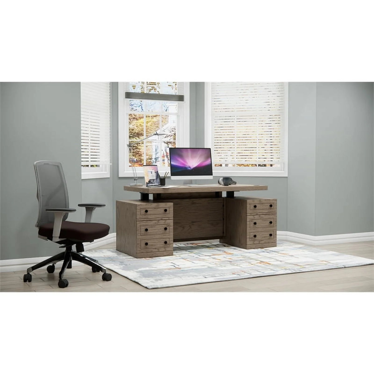 Gray Adjustable Height Sit-Stand Storage Desk with Drawers F999