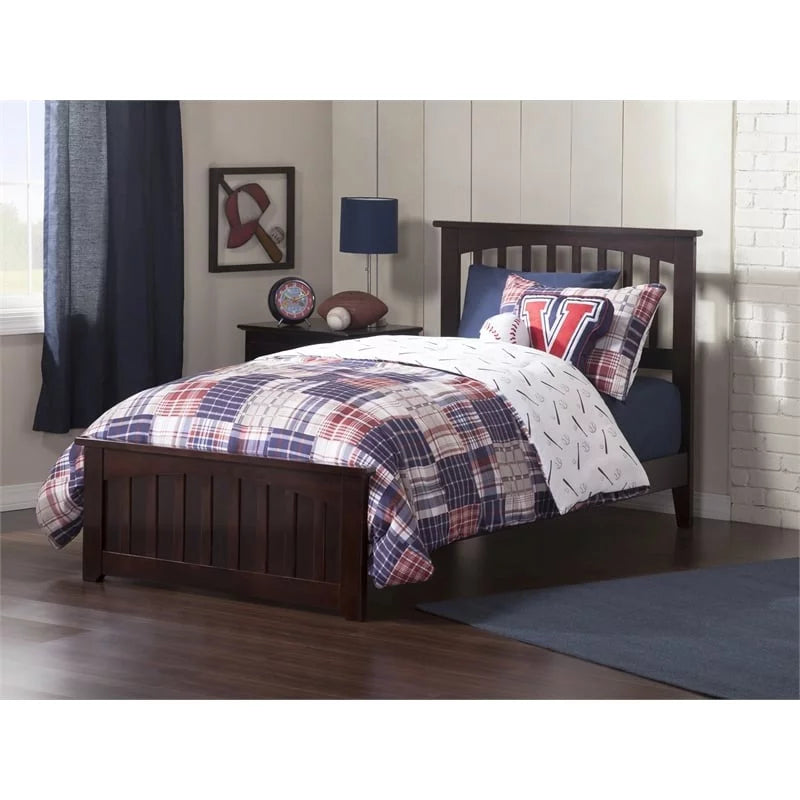 Solid Wood Twin Bed with USB Charger in Espresso L6283
