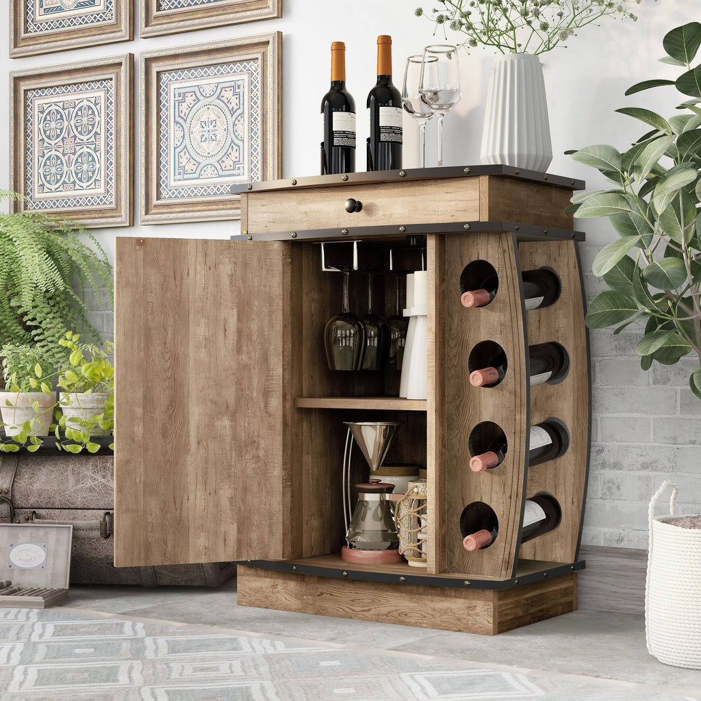 Rustic Reclaimed Oak Finish Multi-Storage Bar Cabinet D335020