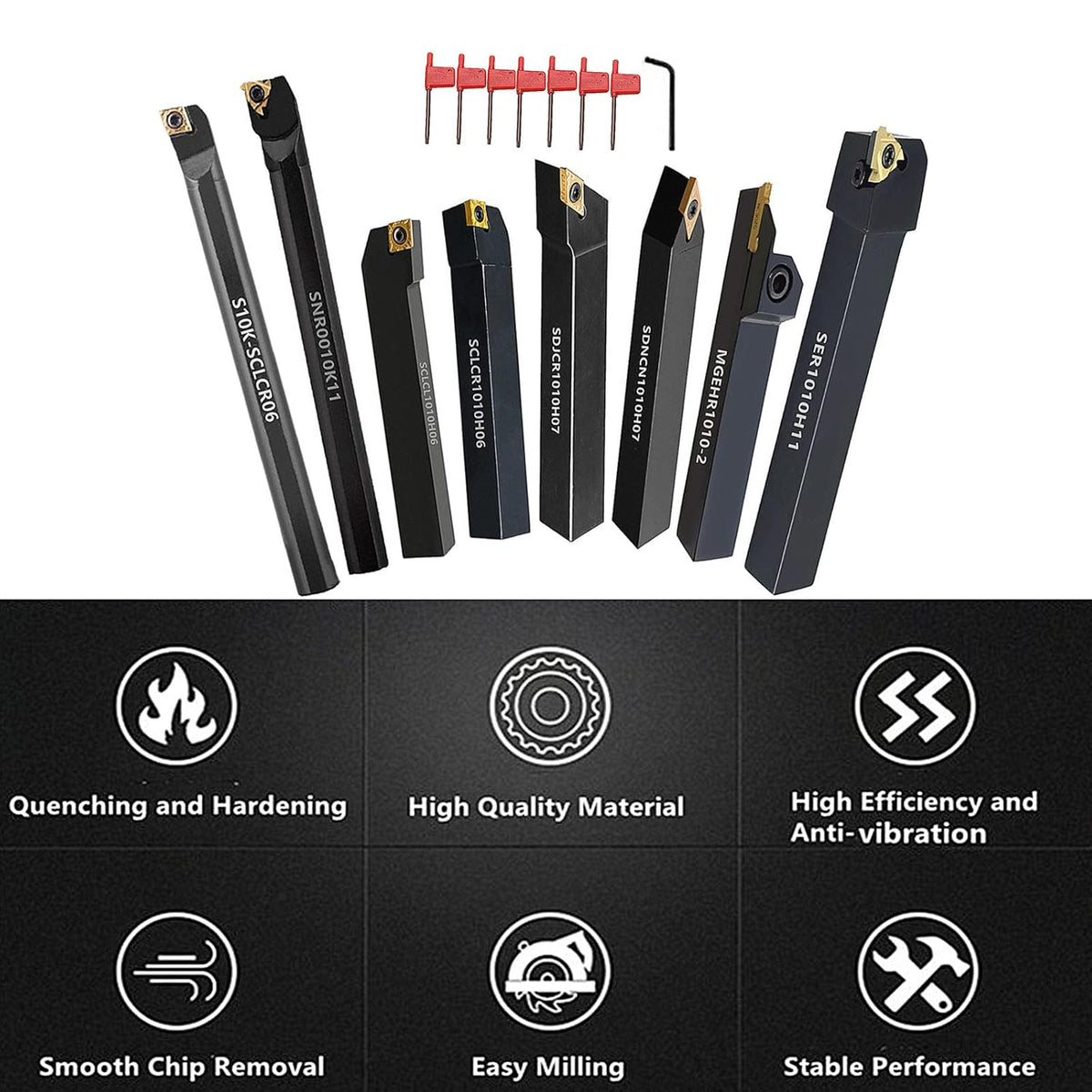 8 Sets 3/8 Shank Lathe Turning Tool Holders with Indexable Carbide Inserts F366