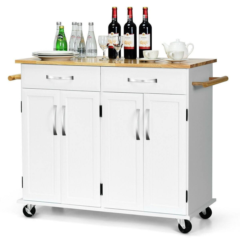 White Wood Top Rolling Kitchen Utility Cart H71671