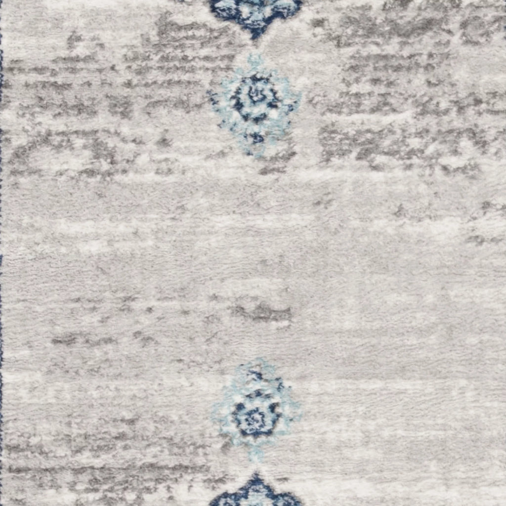 Navy Grey Floral Runner Rug R46116