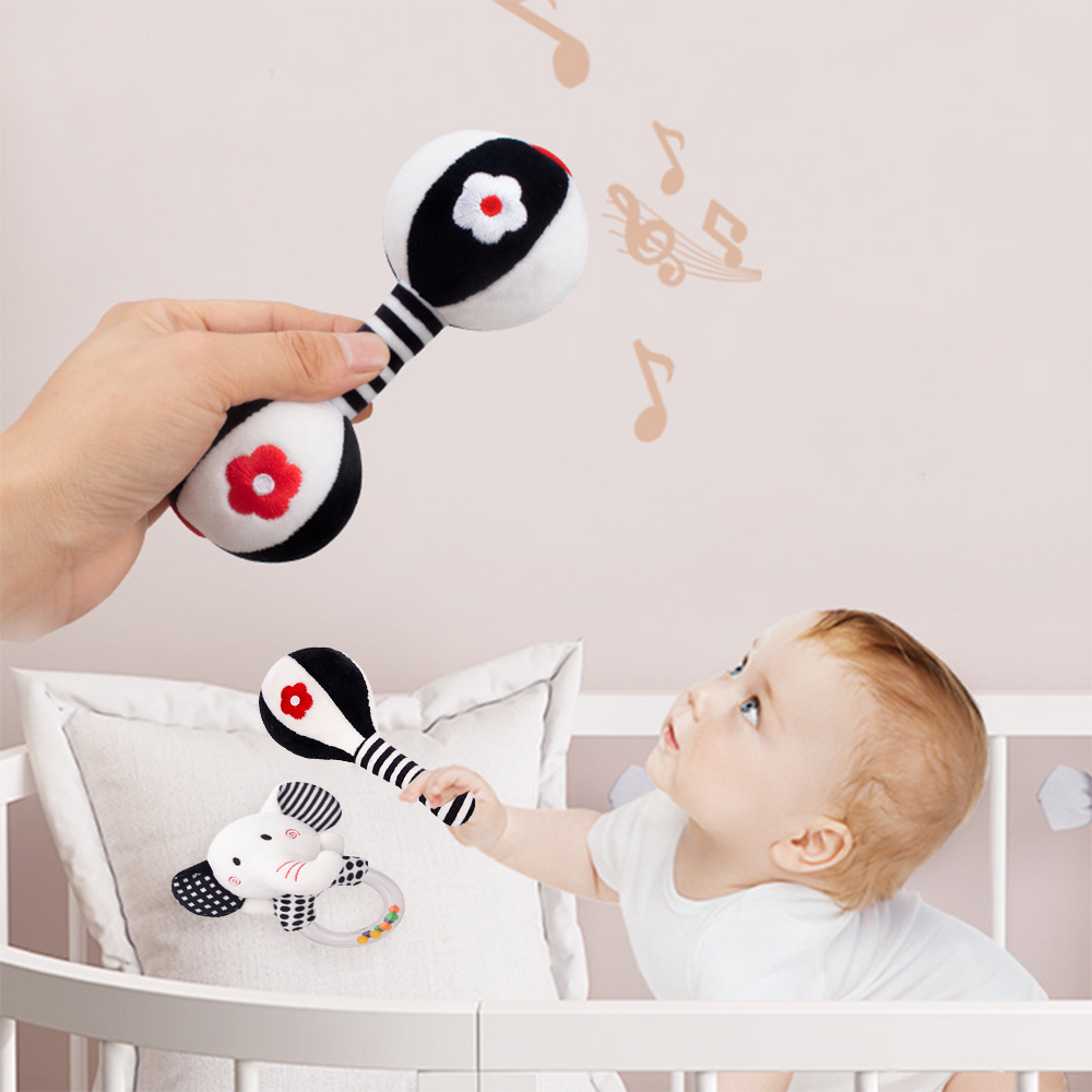 3PCS Black and White Plush Baby Rattles Q170
