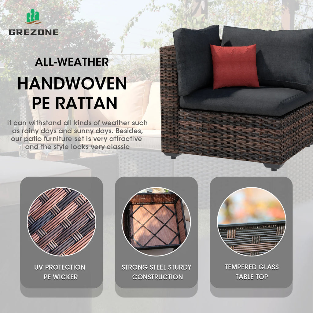9 Pieces PE Wicker Rattan Outdoor Sofa Set J12921