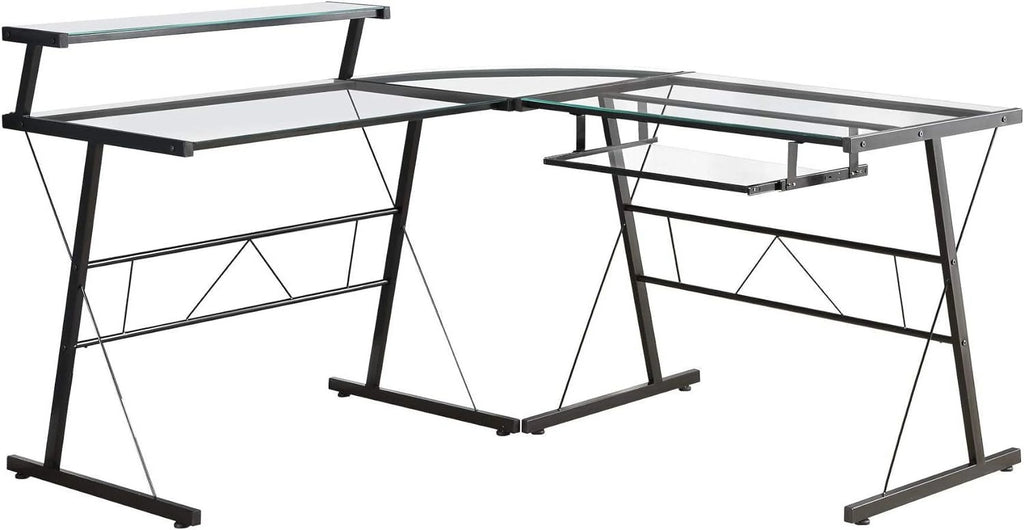 L-Shaped Corner Computer Desk with Shelf Black Frame T565508