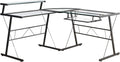L-Shaped Corner Computer Desk with Shelf Black Frame T565508
