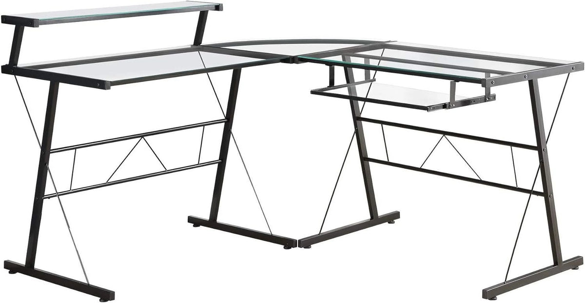 L-Shaped Corner Computer Desk with Shelf Black Frame T565508