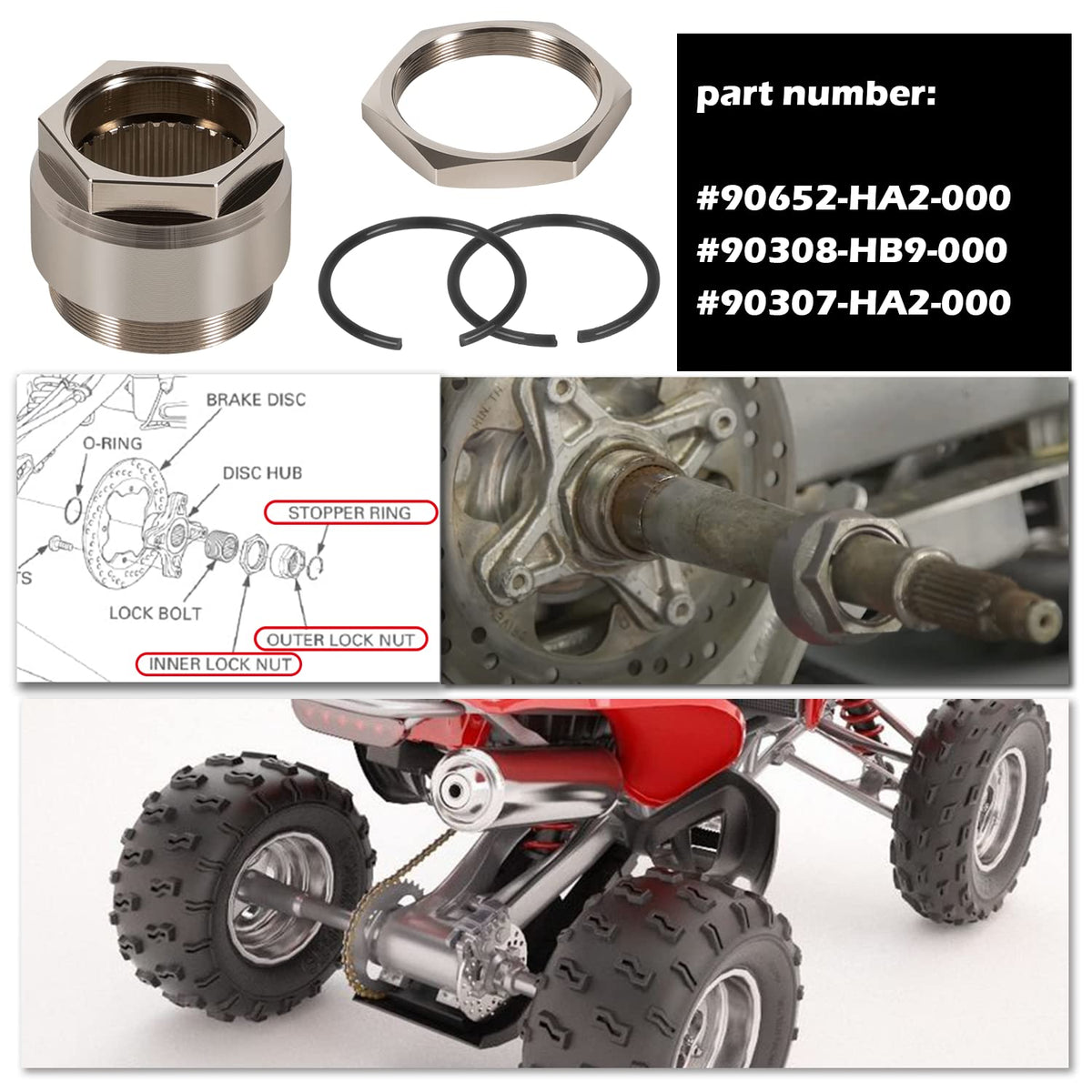 Rear Axle Lock nut Assembly with Jam Sleeve nut and Clips Pack of 2 G3987
