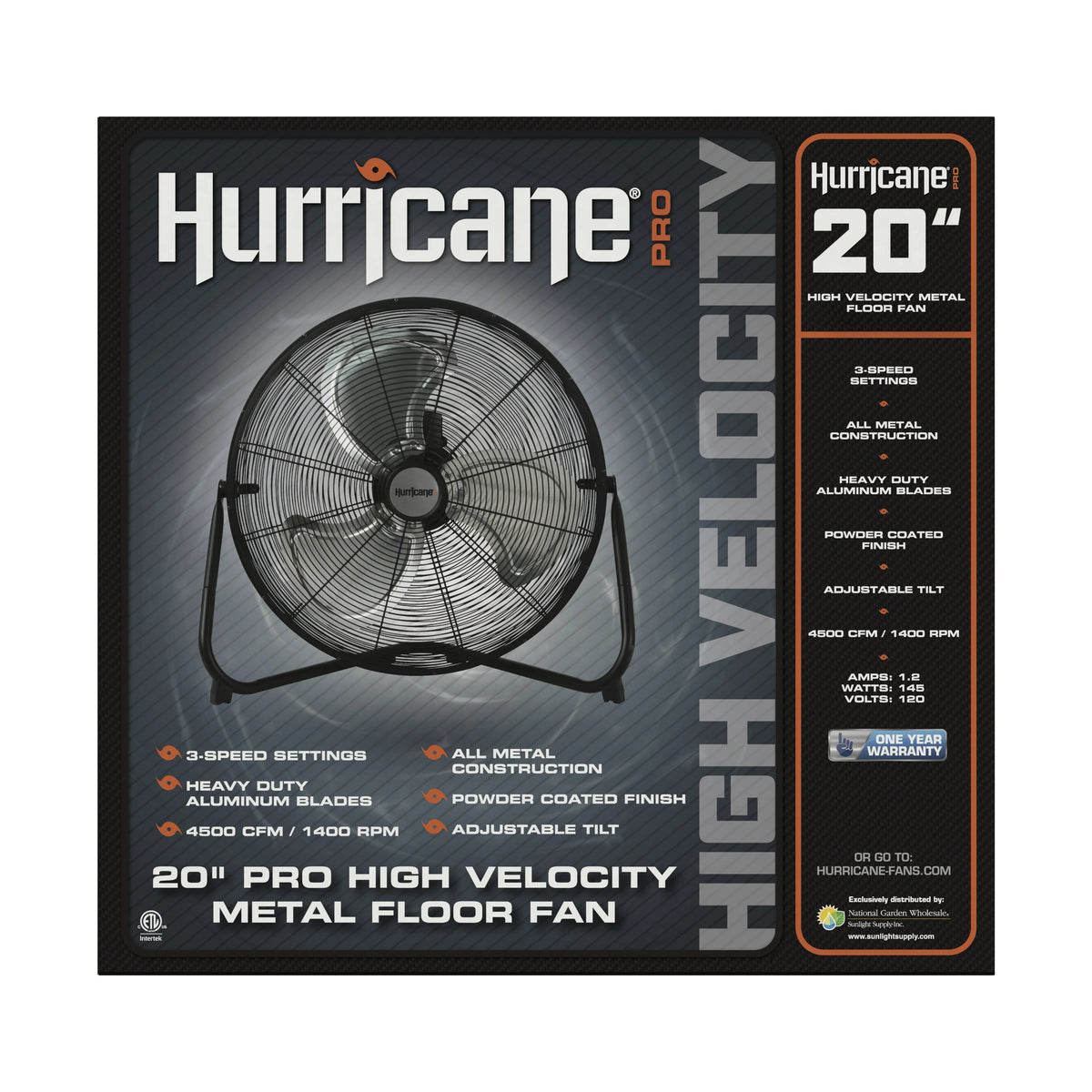 20 Inch High Velocity Metal Stand Fan, Black F155