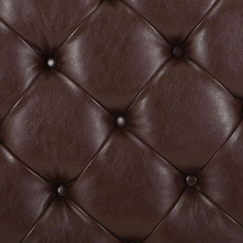 Dark Brown Espresso Faux Leather Tufted Round Ottoman with Open Shelf F1855