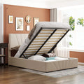 Beige Full Size Upholstered Platform Bed with Headboard and Storage R12768