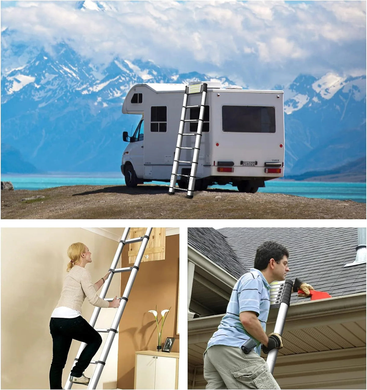 Telescoping Ladder 12.5FT Aluminum Alloy Folding Ladder, 330 lbs Load V121819