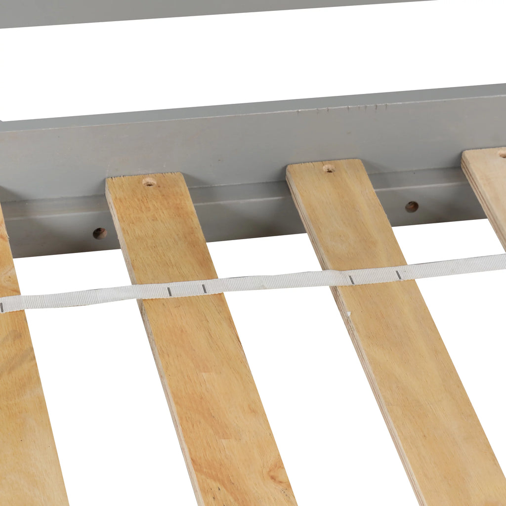 Gray Wood Low Loft Bed Frame with Storage and Stairs O217240