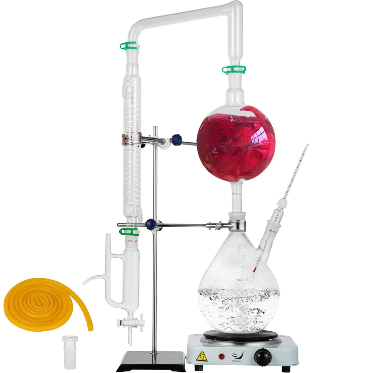 2L Essential Oil Distillation Apparatus Glassware Distillation Kit Water Distiller Purifier with Condenser J768965