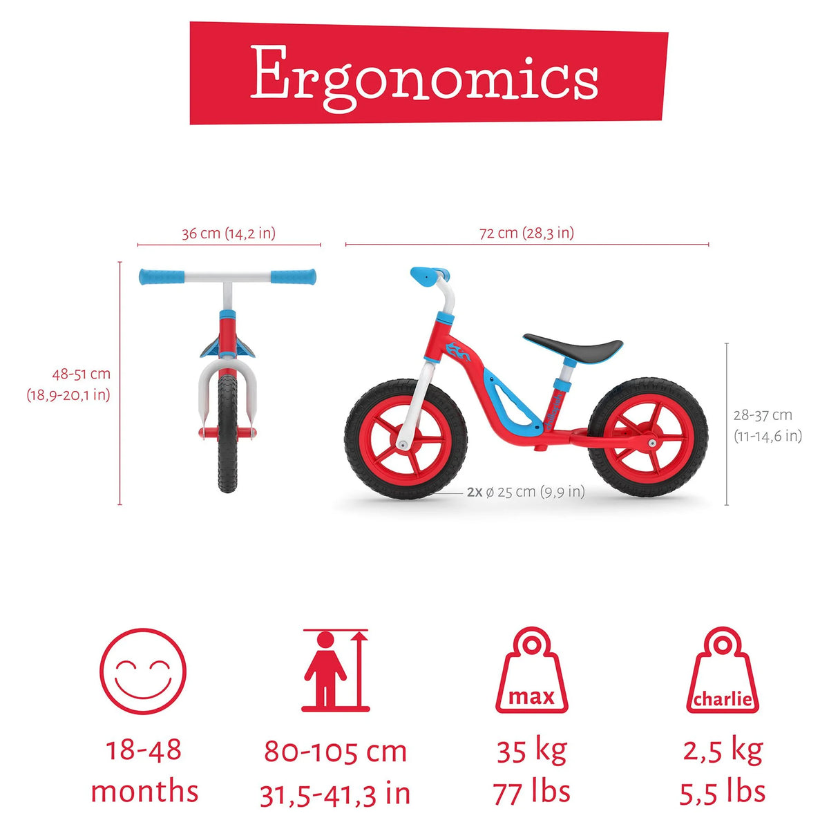 Lightweight Toddler Balance Bike with Carry Handle, Adjustable Seat and Handlebar, 10-inch Wheels, Red J557256