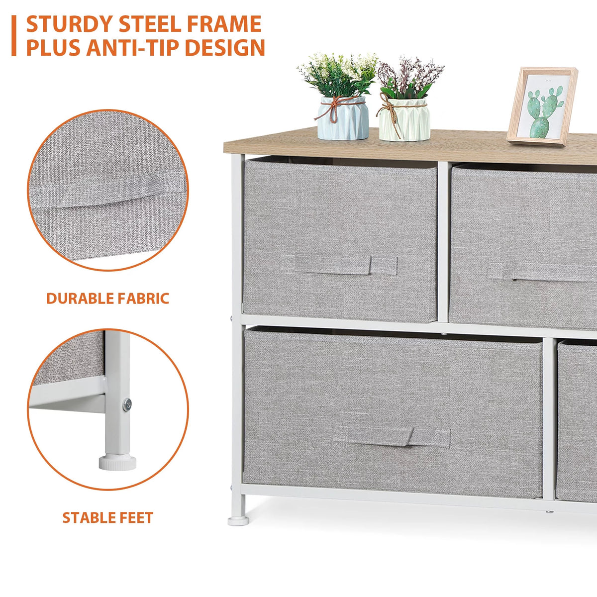 Brown 5 Drawer Fabric Dresser Q13509