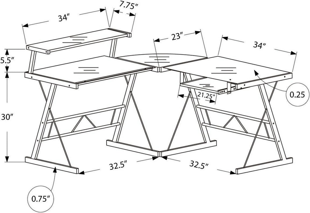L-Shaped Corner Computer Desk with Shelf Black Frame T565508
