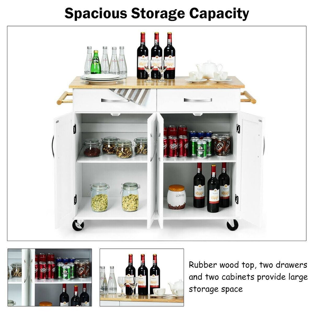 White Wood Top Rolling Kitchen Utility Cart H71671