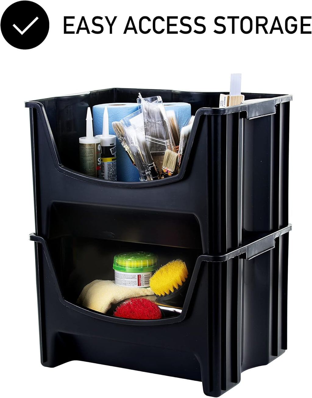 Black Pack of 3 Stackable Storage Bins E488205