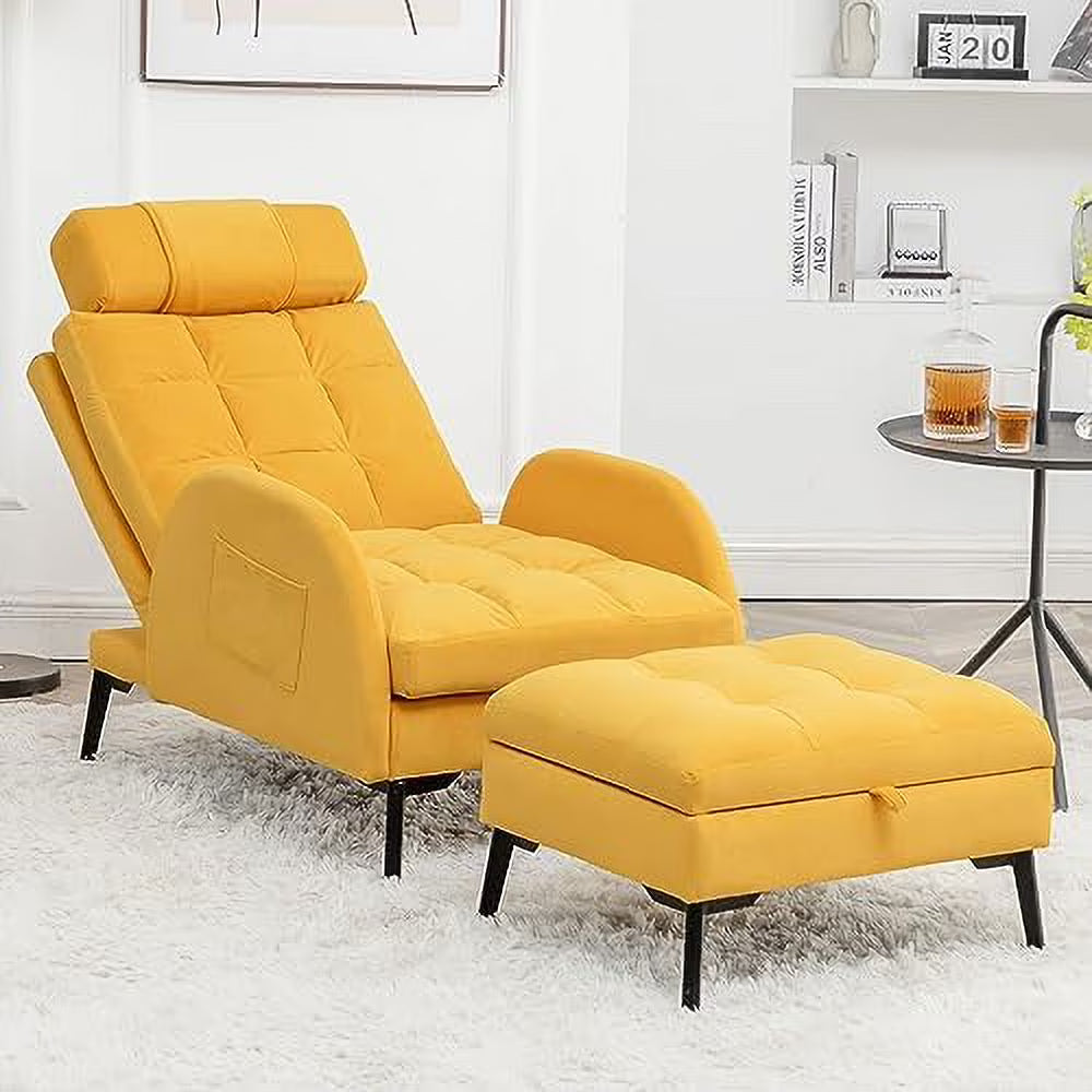 Yellow Velvet Accent Chair with Ottoman Y6708