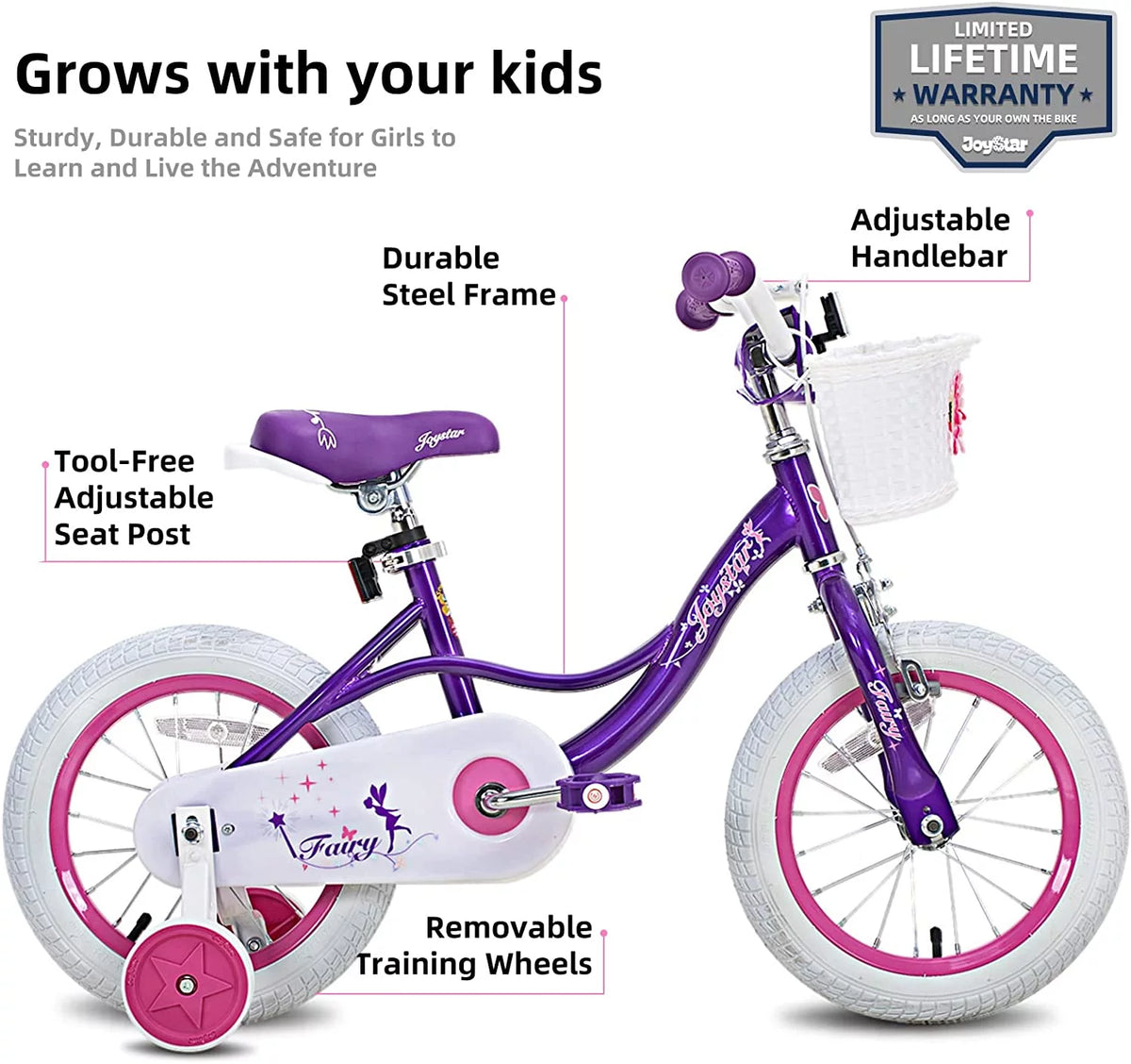 Pink 18 inch Kids Bike with Training Wheels J49345