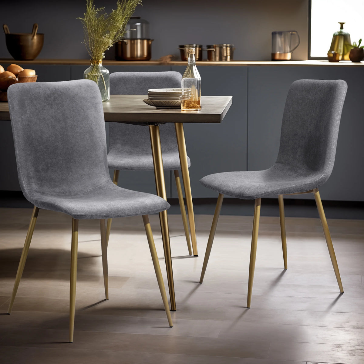 Velvet Dining Chairs Set of 4 Dark Gray Metal Legs W104888