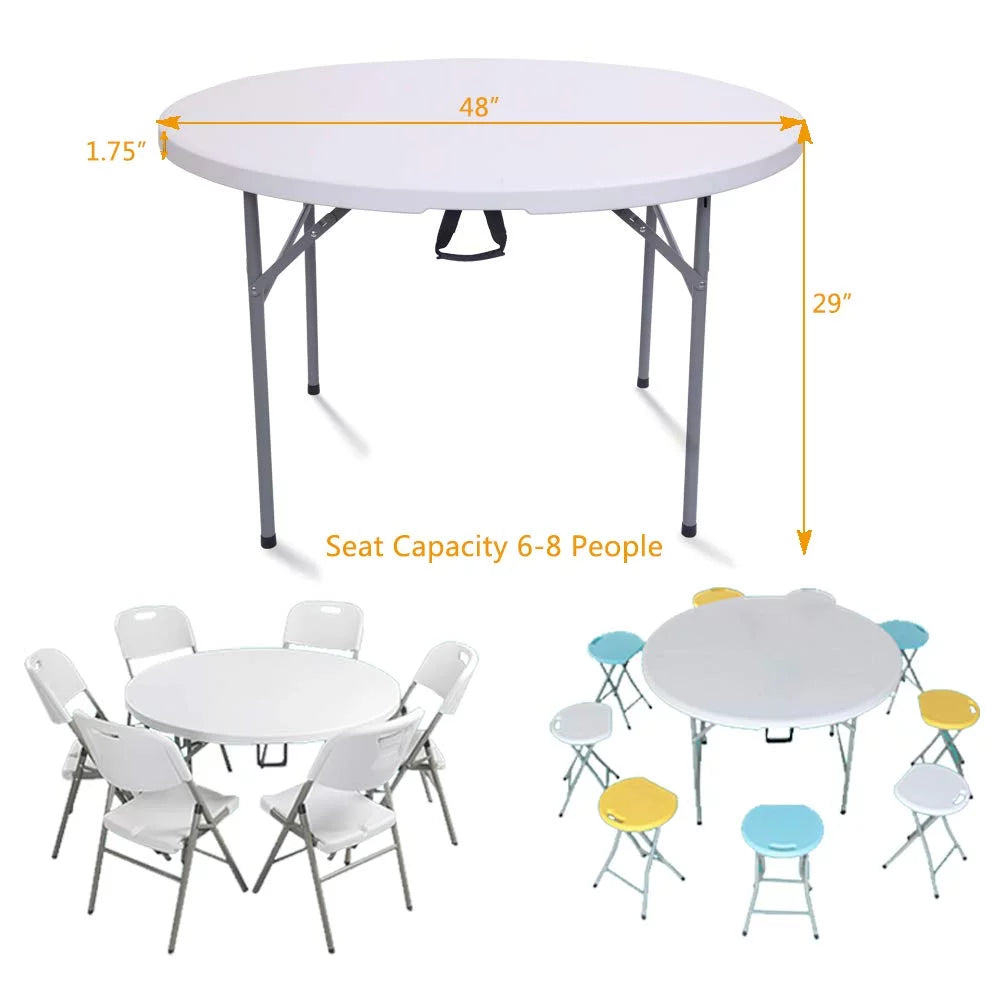 4 Ft White Round Folding Plastic Dining Table V902
