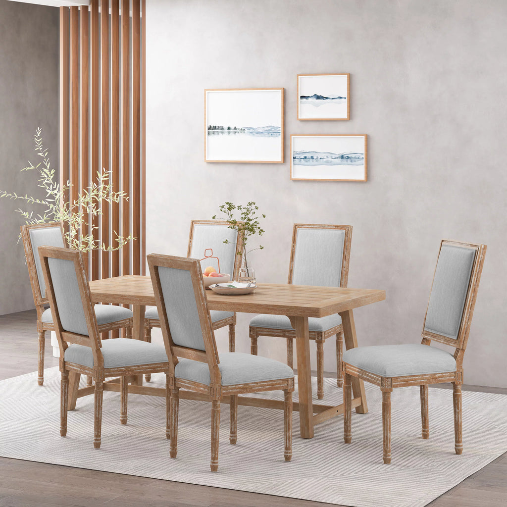Light Gray Natural Wood Upholstered Dining Chairs Set of 6 G74539
