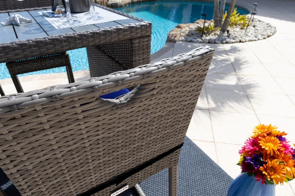 7-Piece Gray Resin Wicker Outdoor Patio Bar Set with Bar Table and Six Bar Chairs G189188