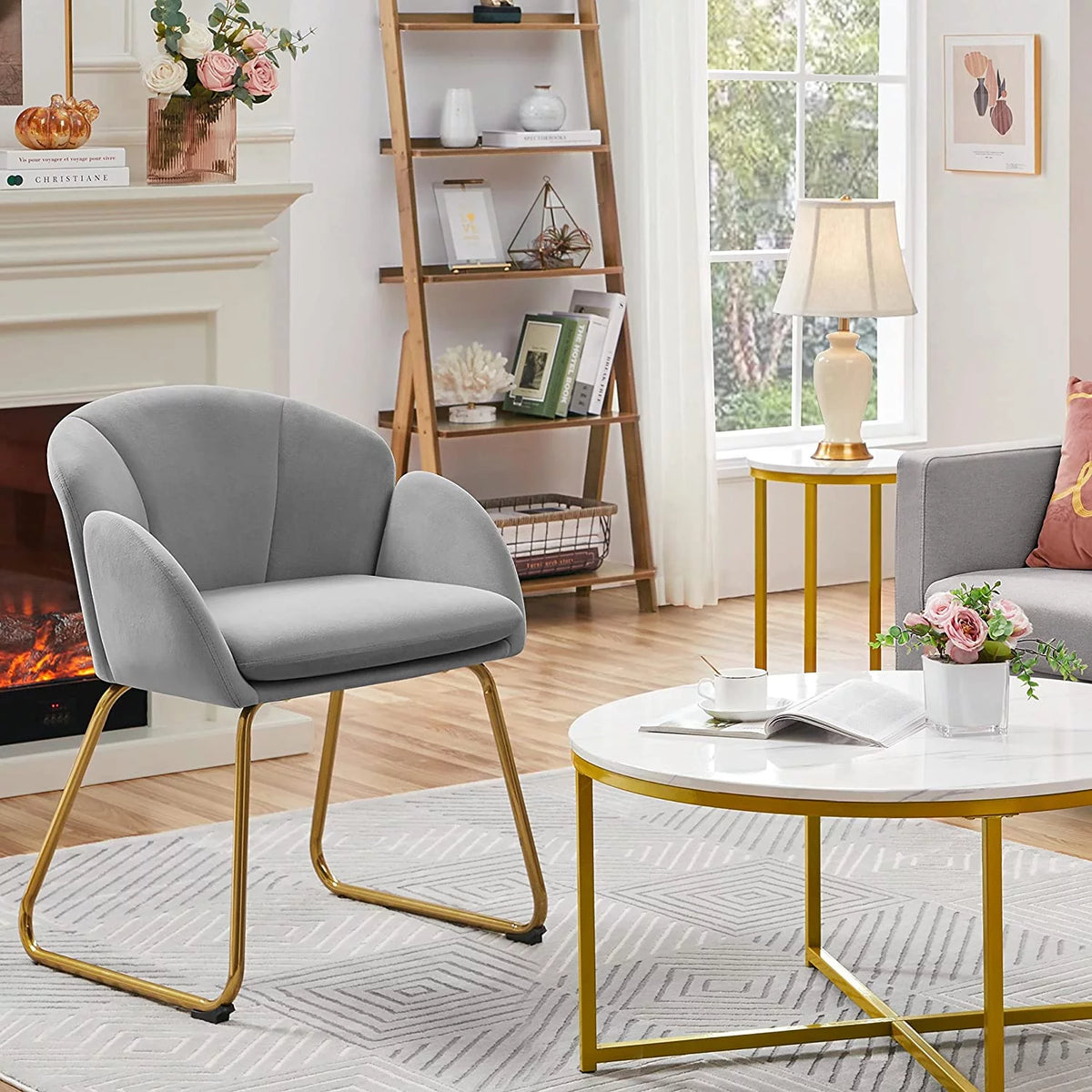 Velvet Armchair with Golden Metal Legs I565062