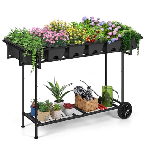Black Raised Plastic Garden Bed with Legs and Wheels V92737