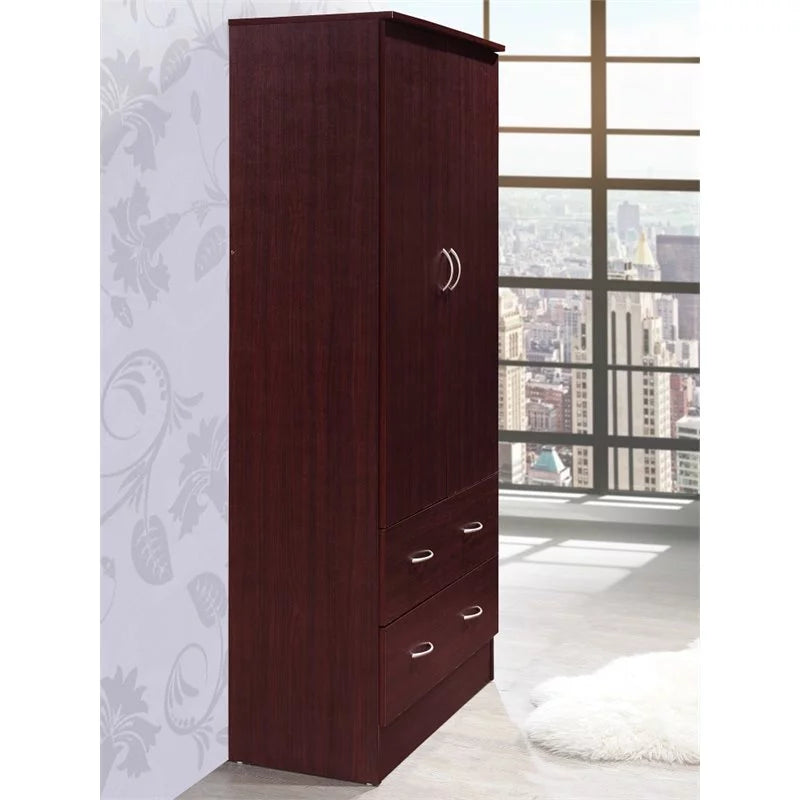 2 Piece Bedroom Set with Captain Bed and 2 Door Armoire in Mahogany L274