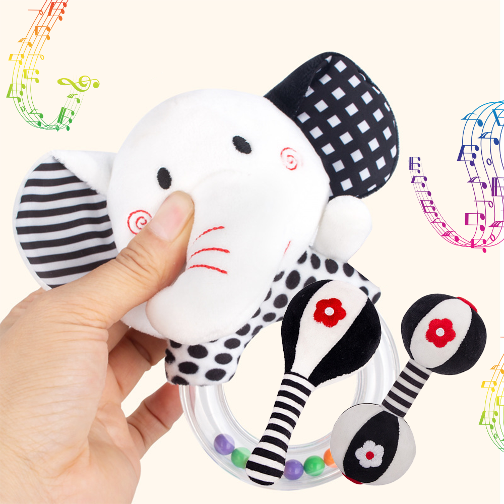 3PCS Black and White Plush Baby Rattles Q170
