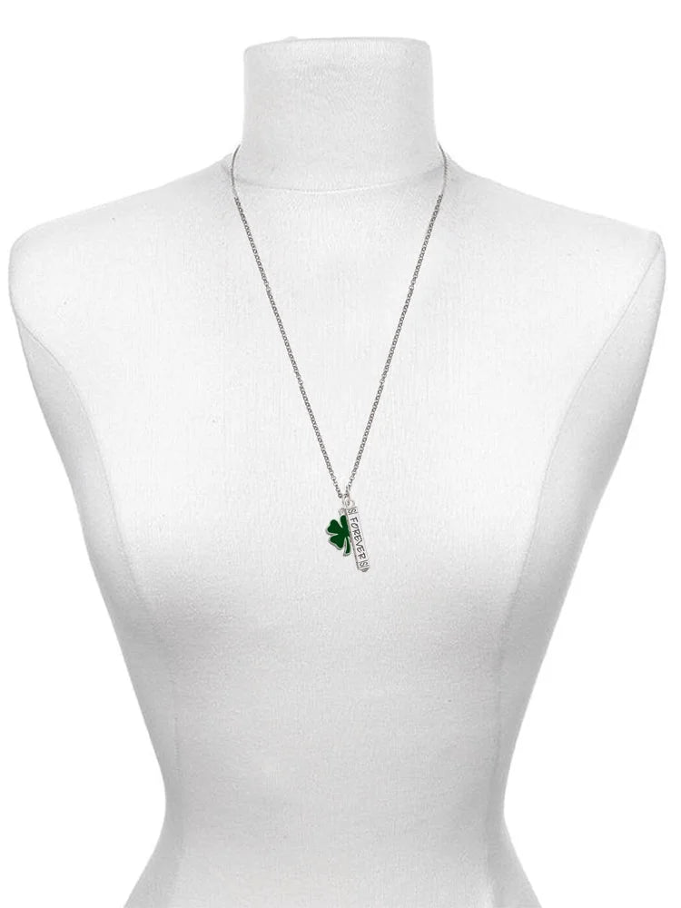 Green Enamel Four Leaf Clover Charm Necklace, 23" Z52095