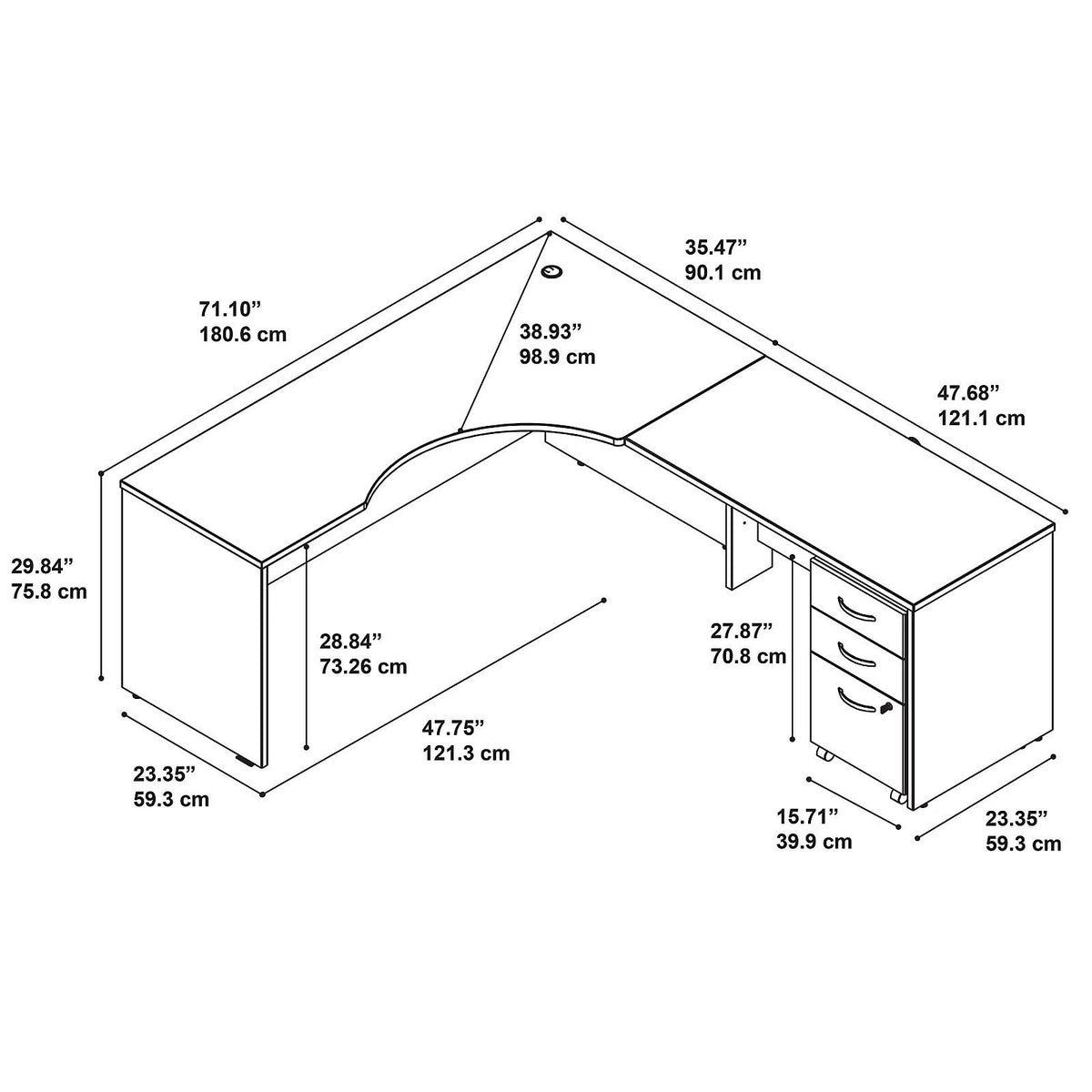 72 in. Corner Desk with Return & Mobile File Cabinet H851