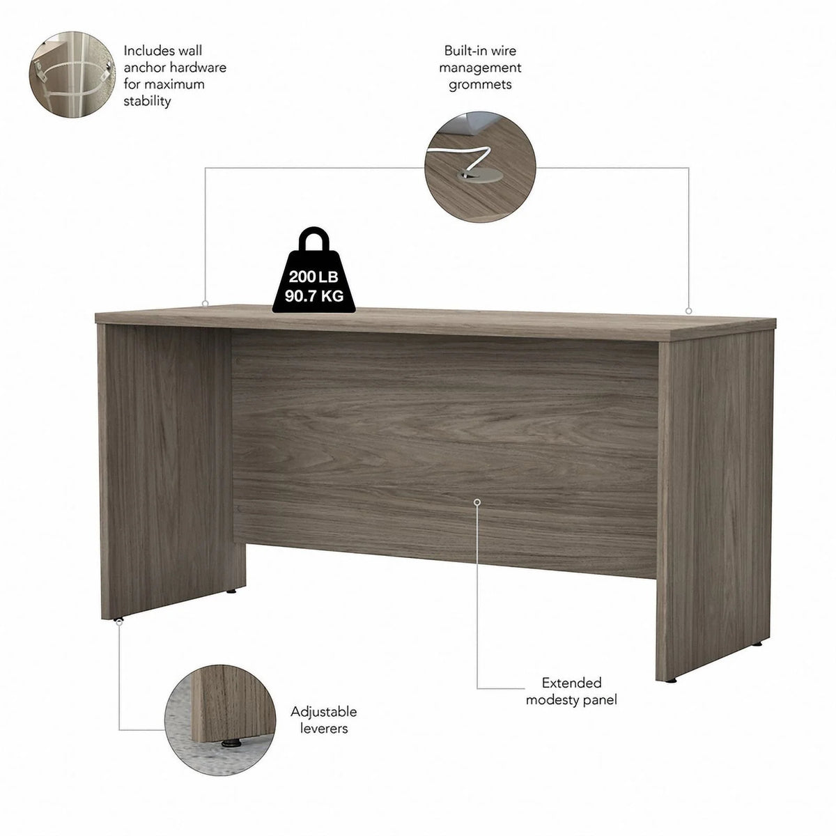 Modern Hickory Engineered Wood Credenza Desk X2202