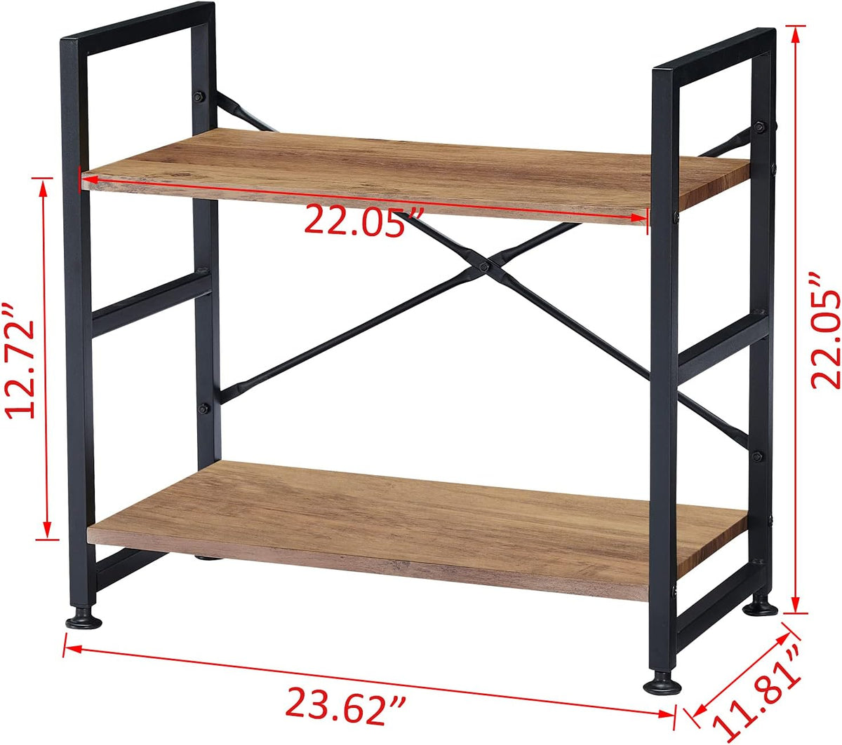 Vintage Brown 4 Tier Wood Bookshelf with Metal Frame X131