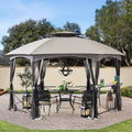 2-tone Gray Hexagon Steel Gazebo with Mosquito Netting M223590