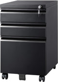 White 3 Drawer Mobile File Cabinet with Lock U1170