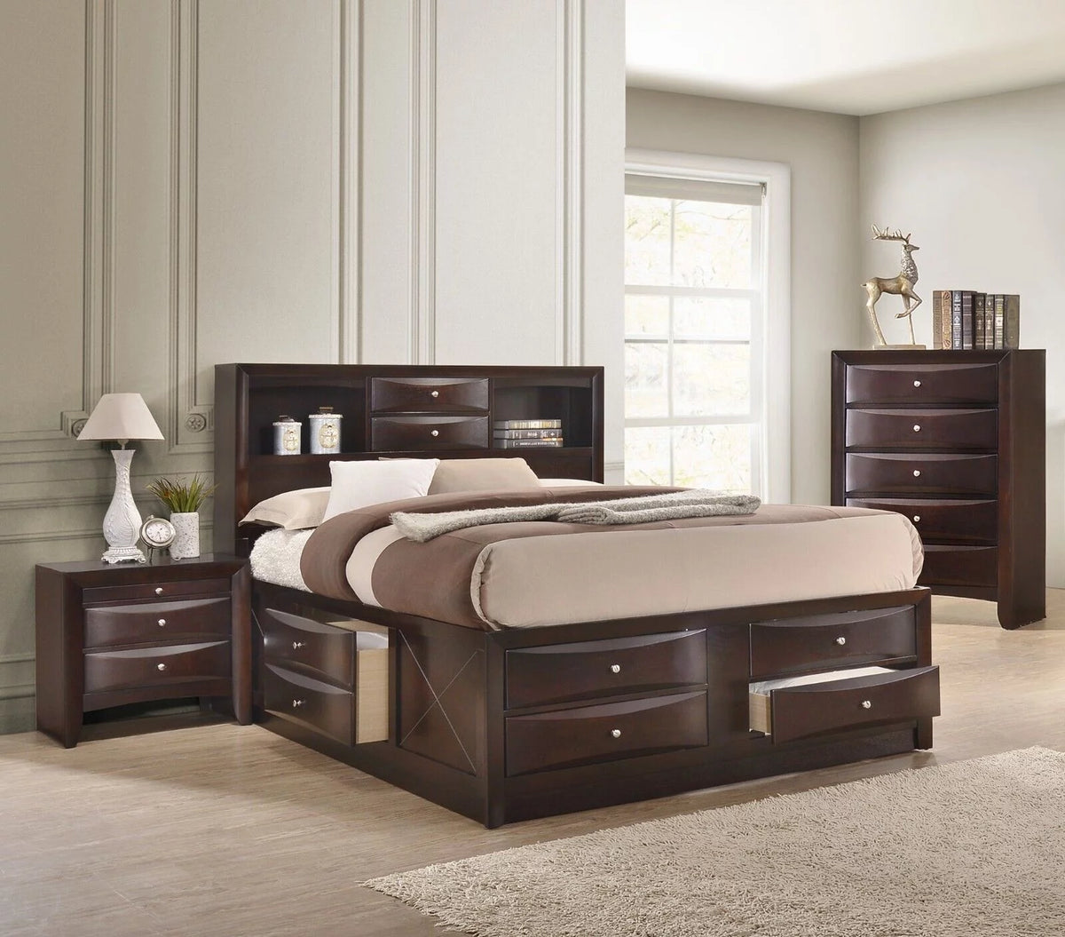 Queen Size 3pc Bedroom Set Storage Bed Chest Nightstand W37390
