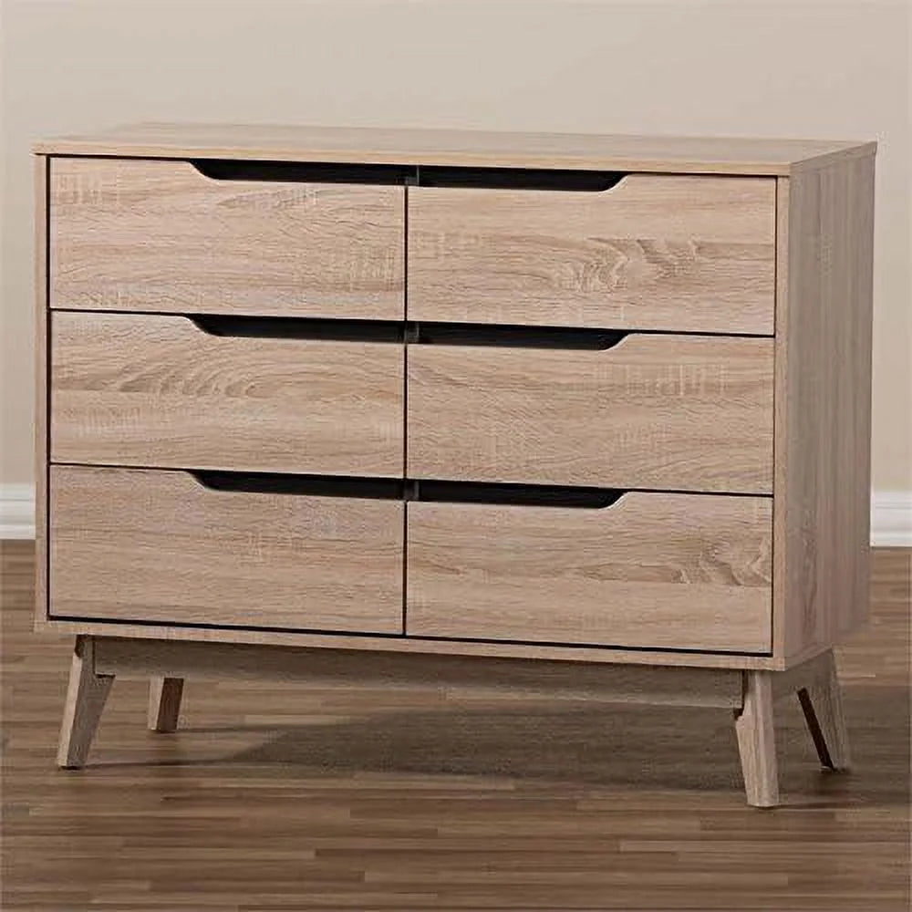 6 Drawer Wood Double Dresser Light Brown A1784