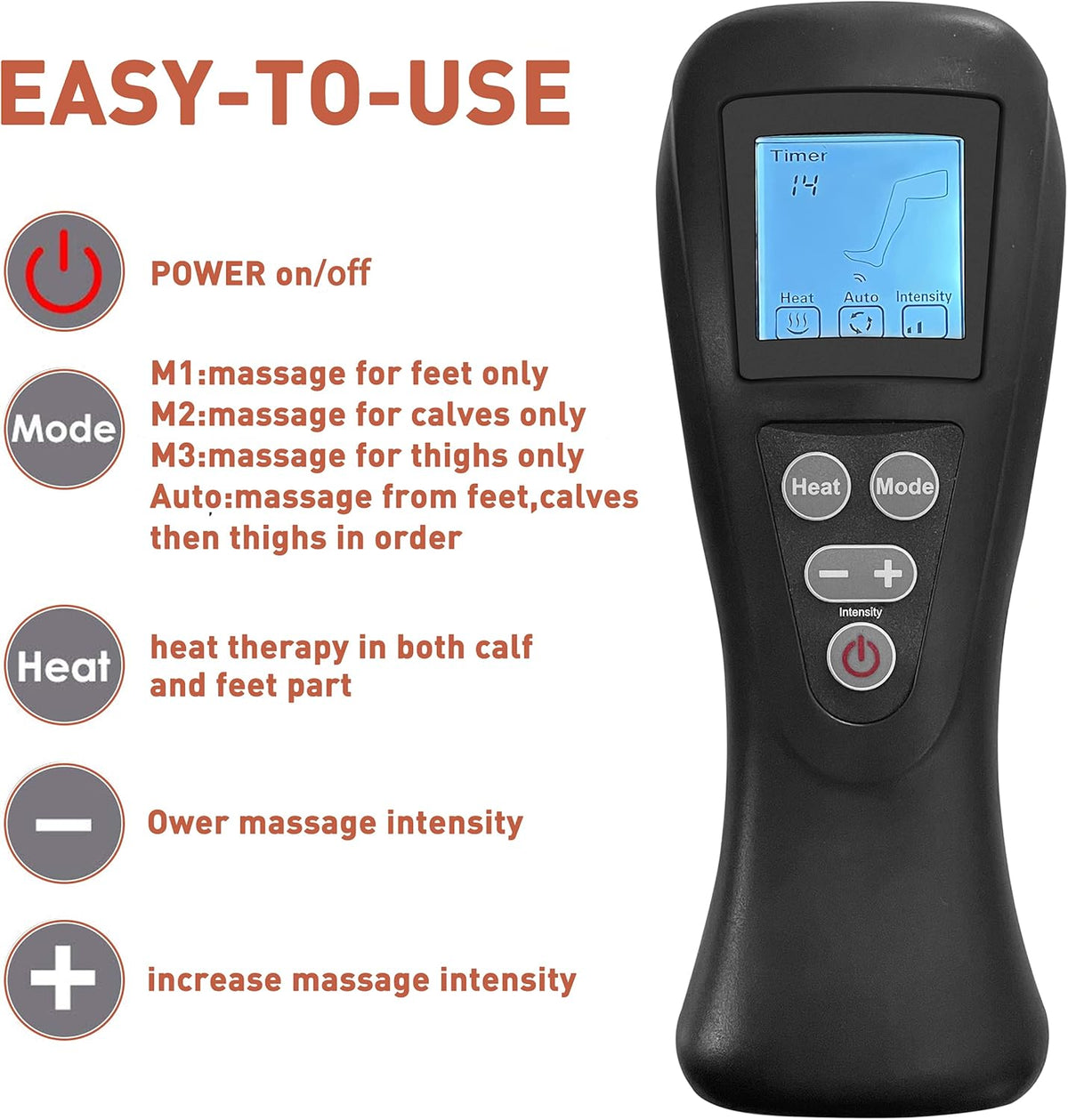 Arms Leg Massager with Heat Function, Foot Massager with 4 Modes 4 Intensities W156