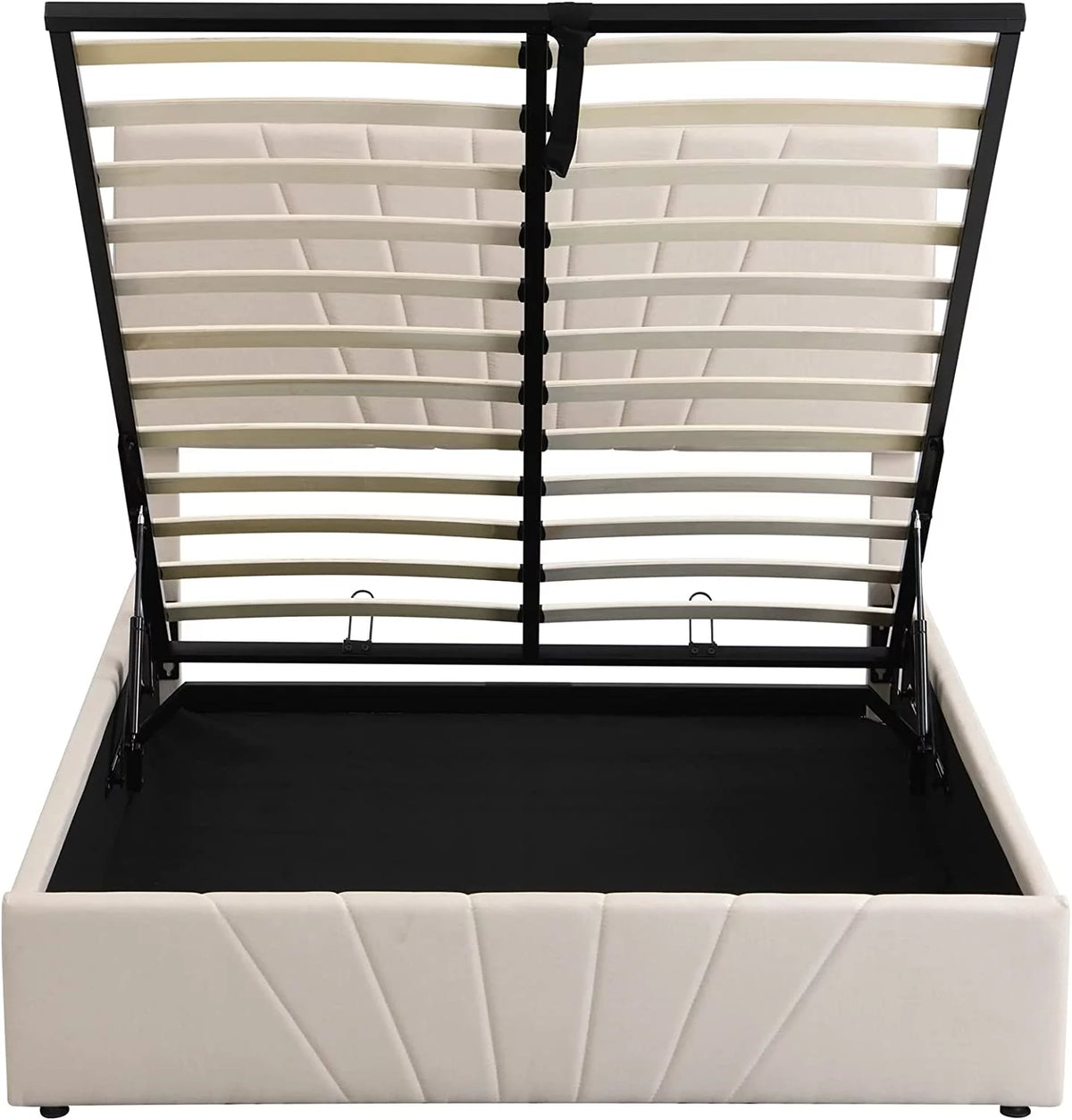 Beige Full Size Upholstered Platform Bed with Headboard and Storage R12768