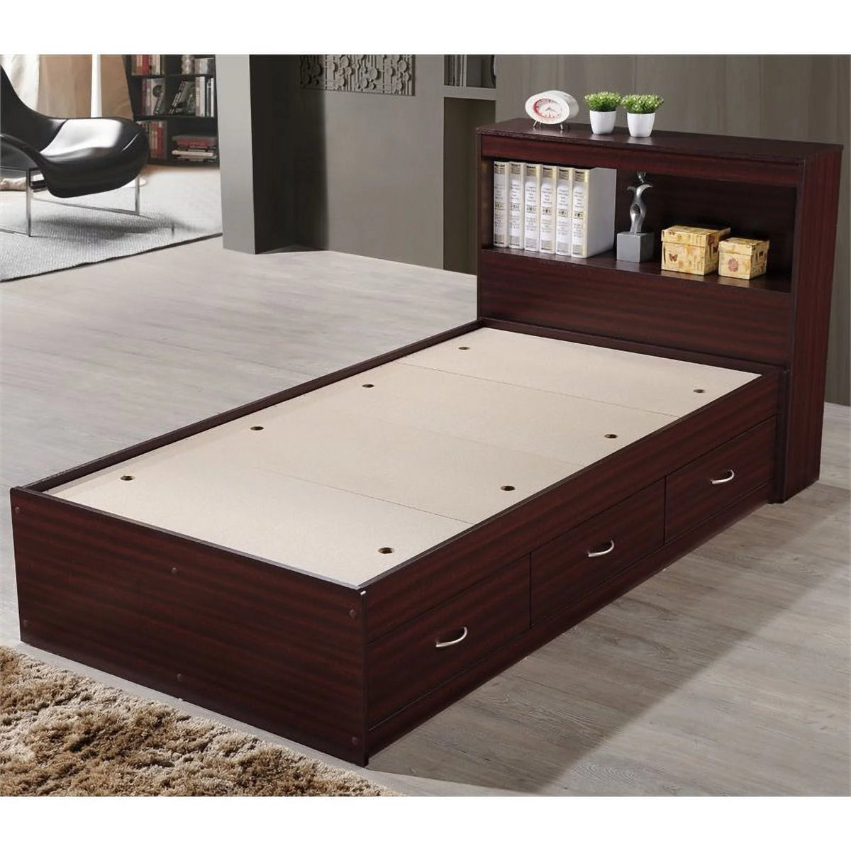 2 Piece Bedroom Set with Captain Bed and 2 Door Armoire in Mahogany L274
