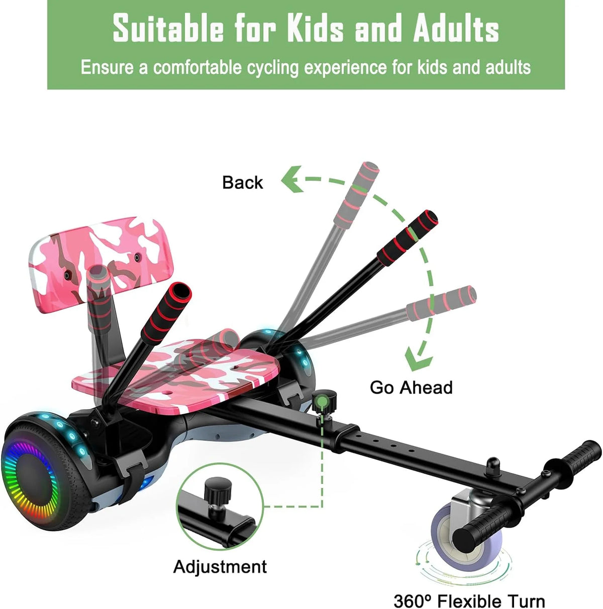 6.5 Two Wheel Self Balancing Scooter with Seat Attachment & LED Lights G749