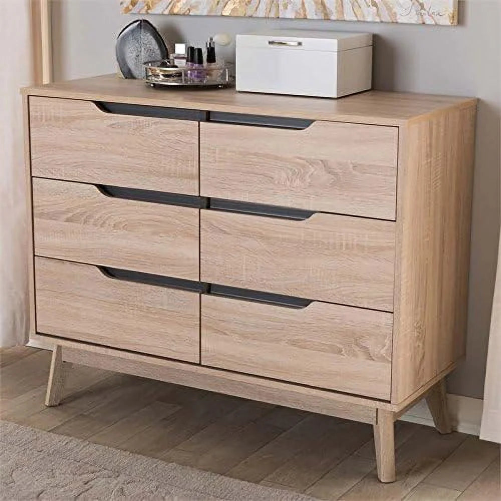 6 Drawer Wood Double Dresser Light Brown A1784