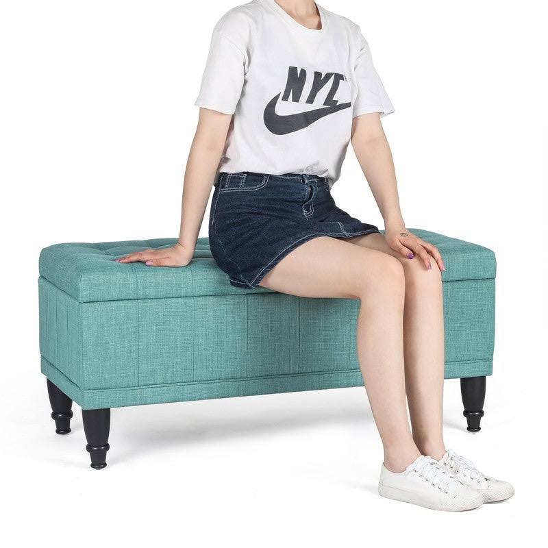 Tufted Light Teal Rectangular Storage Ottoman N451352