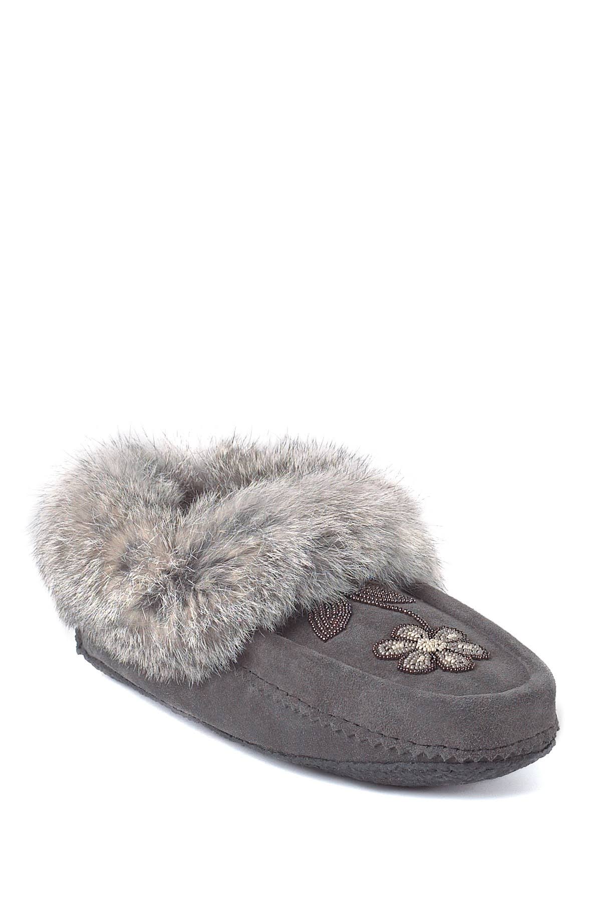 Genuine Rabbit Fur Sheepskin Footbed Moccasin K55717