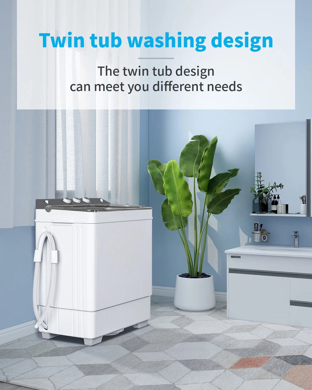 Semi-automatic Twin Tub Washing Machine, 26Lbs, White & Grey C69841